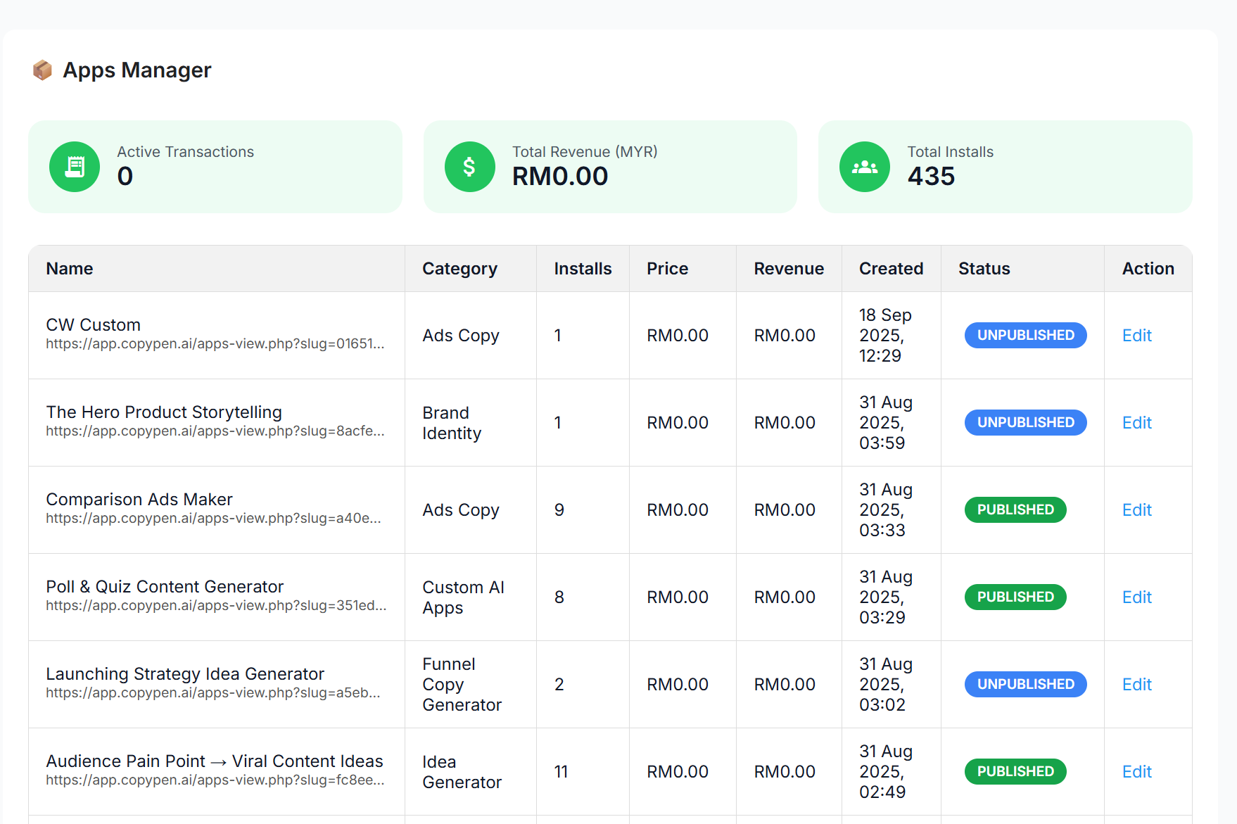 Custom Apps Interface